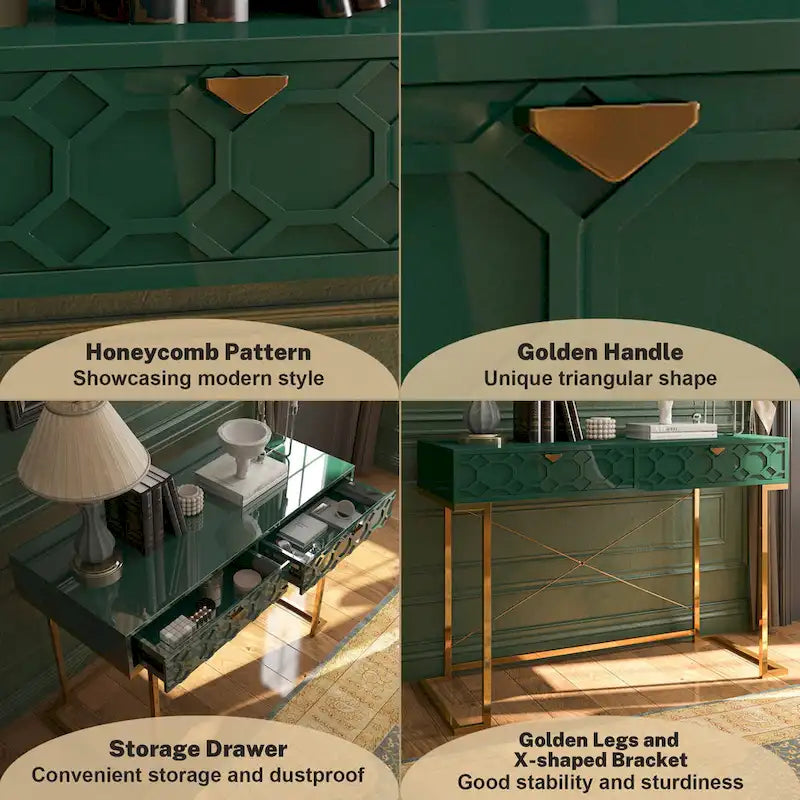 Clihome Glossy Home Office Writing Desk with Storage Drawers