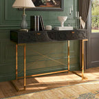 Clihome Glossy Home Office Writing Desk with Storage Drawers