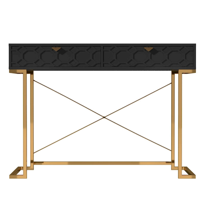 Clihome Glossy Home Office Writing Desk with Storage Drawers