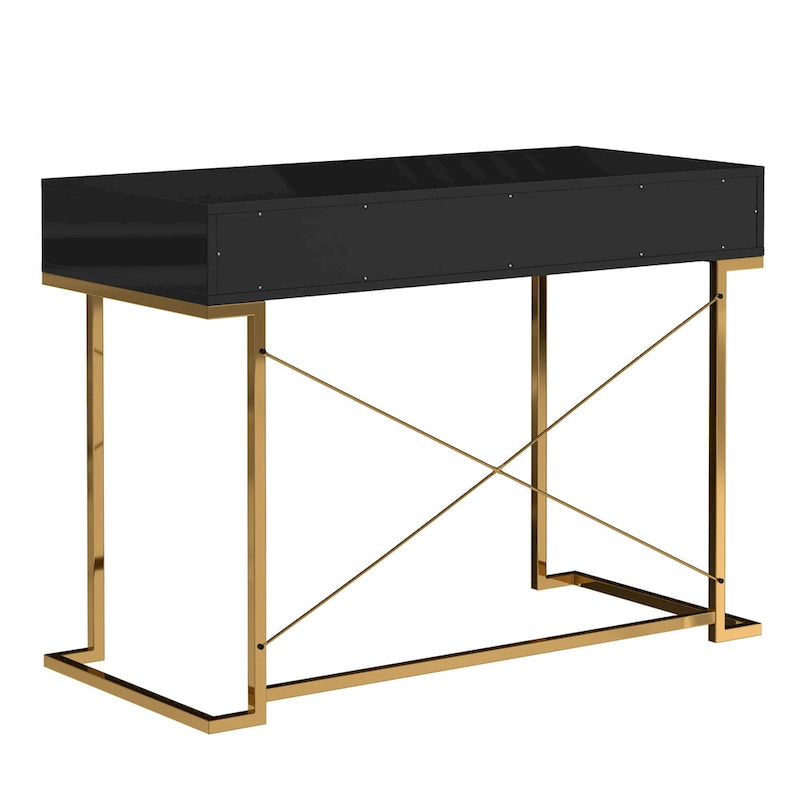 Clihome Glossy Home Office Writing Desk with Storage Drawers