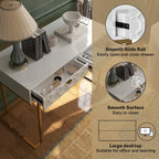 Clihome Glossy Home Office Writing Desk with Storage Drawers
