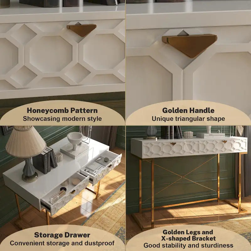 Clihome Glossy Home Office Writing Desk with Storage Drawers