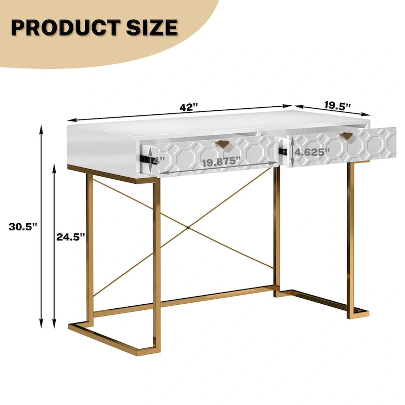 Clihome Glossy Home Office Writing Desk with Storage Drawers