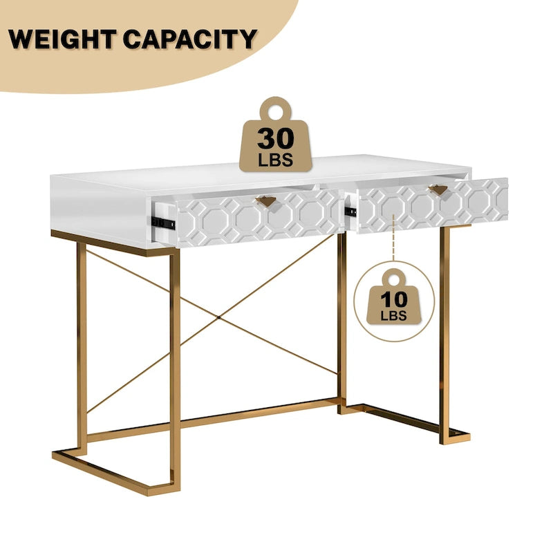Clihome Glossy Home Office Writing Desk with Storage Drawers