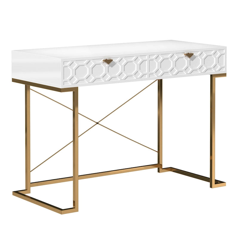 Clihome Glossy Home Office Writing Desk with Storage Drawers
