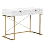 Clihome Glossy Home Office Writing Desk with Storage Drawers