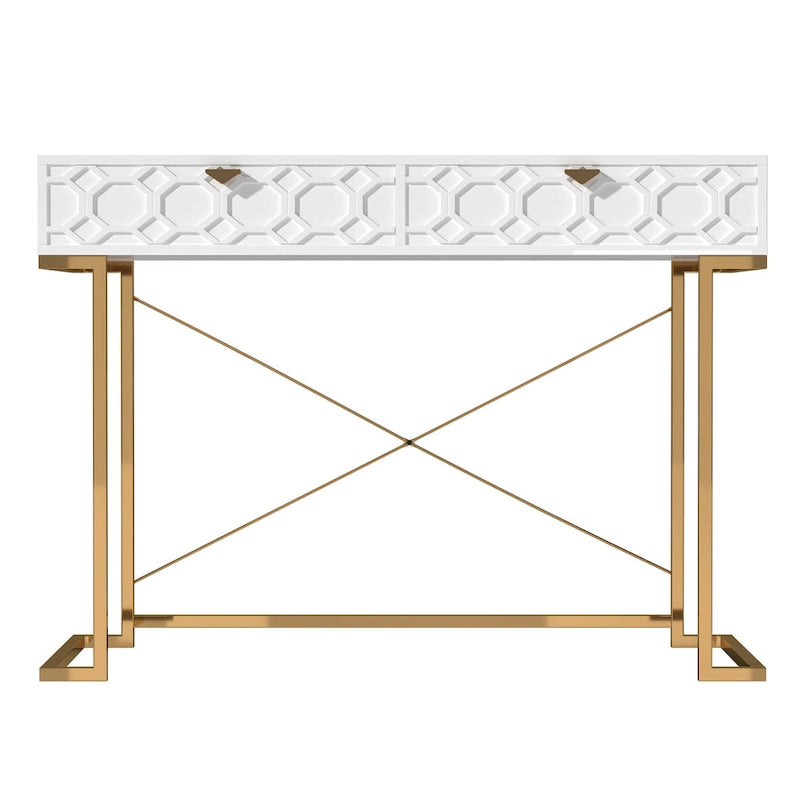 Clihome Glossy Home Office Writing Desk with Storage Drawers