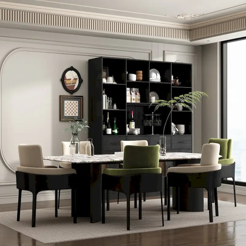Bookshelf Bookcase with 4 Doors,4 Drawers & Storage Shelve,Black - 78.7H