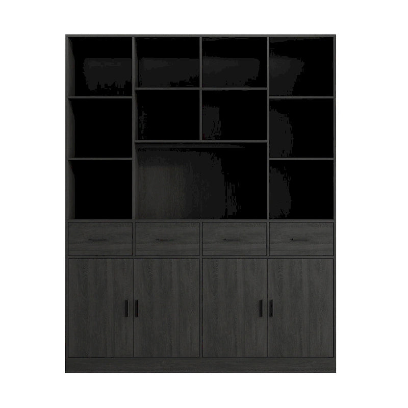 Bookshelf Bookcase with 4 Doors,4 Drawers & Storage Shelve,Black - 78.7H