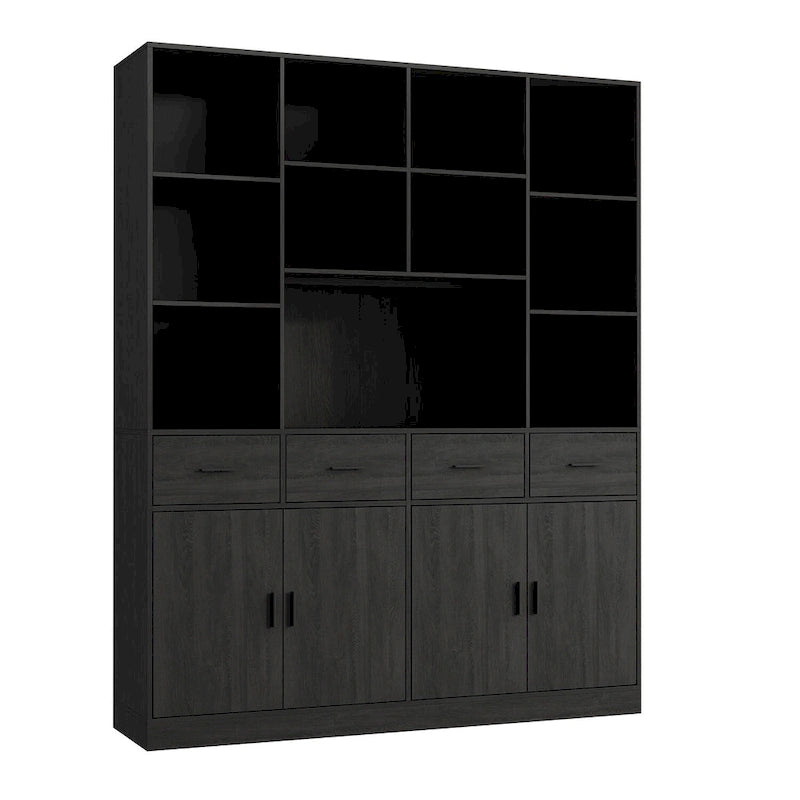 Bookshelf Bookcase with 4 Doors,4 Drawers & Storage Shelve,Black - 78.7H