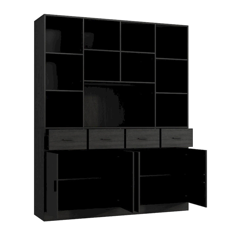 Bookshelf Bookcase with 4 Doors,4 Drawers & Storage Shelve,Black - 78.7H