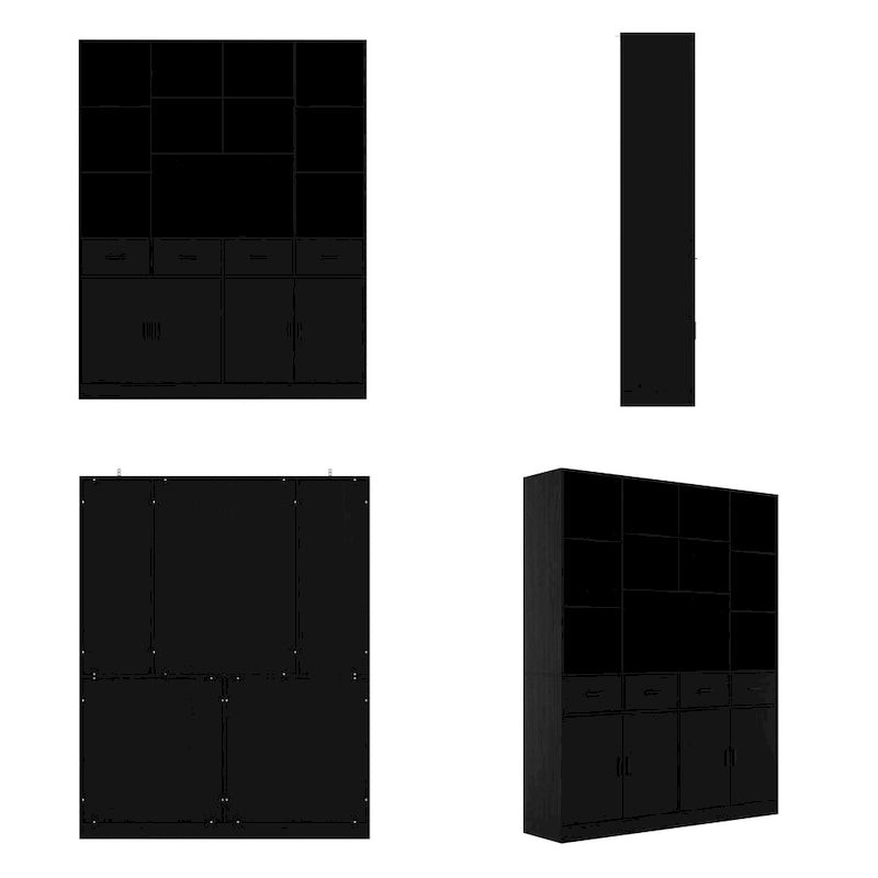 Bookshelf Bookcase with 4 Doors,4 Drawers & Storage Shelve,Black - 78.7H