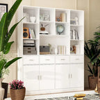 Bookshelf Bookcase with 4 Doors,4 Drawers & Storage Shelve,Black - 78.7H