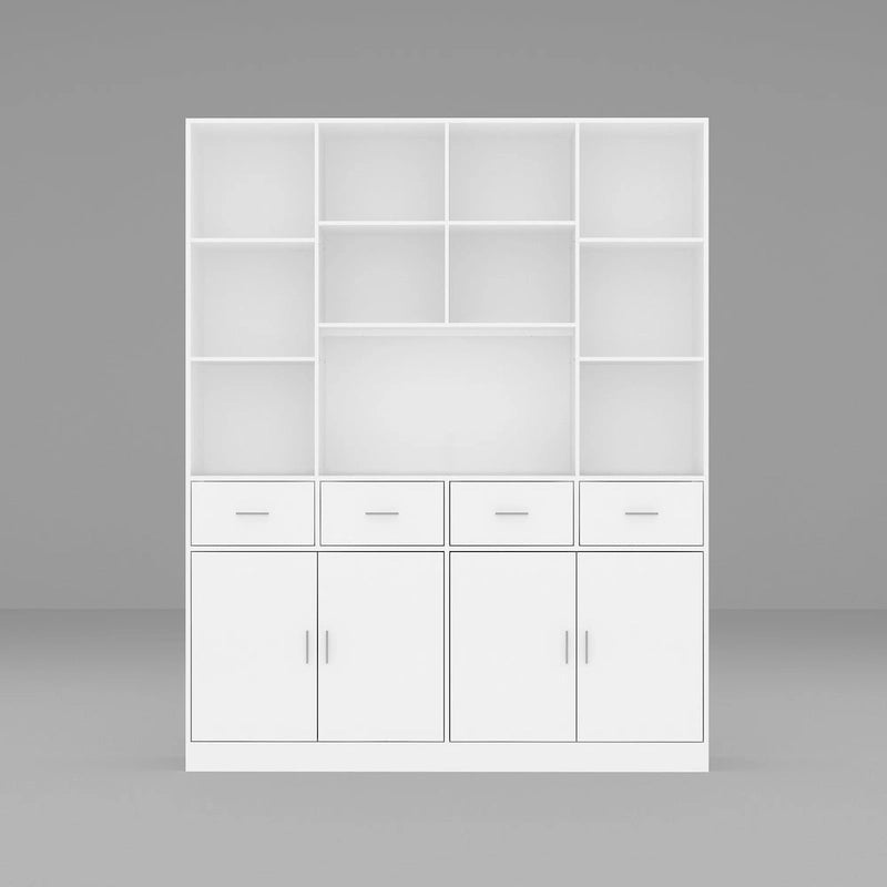 Bookshelf Bookcase with 4 Doors,4 Drawers & Storage Shelve,Black - 78.7H