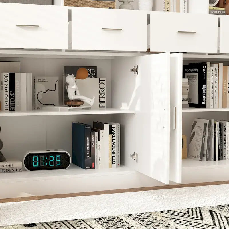 Bookshelf Bookcase with 4 Doors,4 Drawers & Storage Shelve,Black - 78.7H