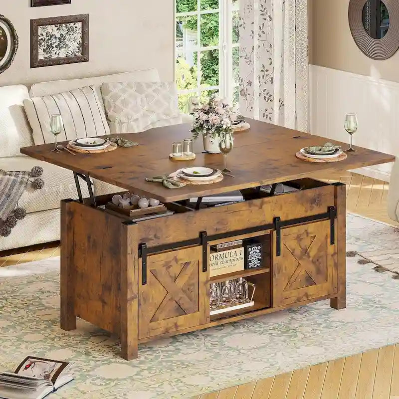 Lift Top Coffee Table 2 Sliding Barn Doors Storage Dining Table