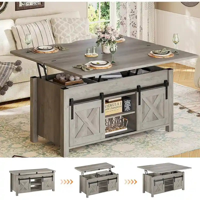 Lift Top Coffee Table 2 Sliding Barn Doors Storage Dining Table