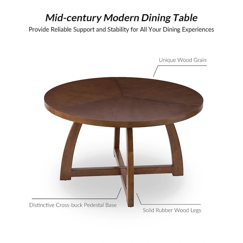 Bryan Mid-century Modern 54 Solid Wood Round Dining Table by HULALA HOME