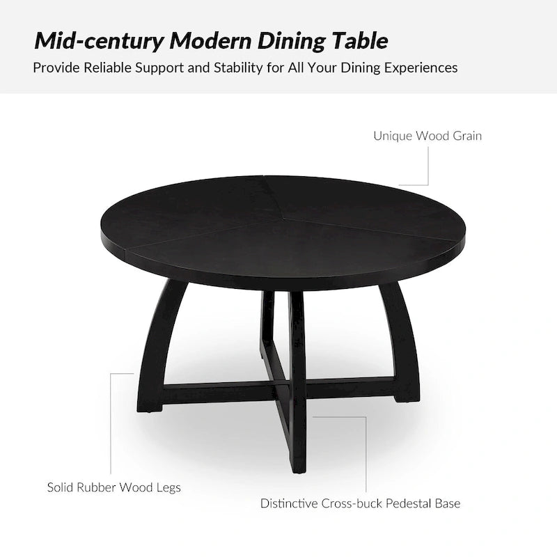 Bryan Mid-century Modern 54 Solid Wood Round Dining Table by HULALA HOME