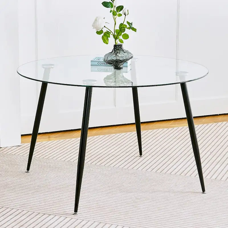 Modern simple glass table, high-quality tempered glass metal material