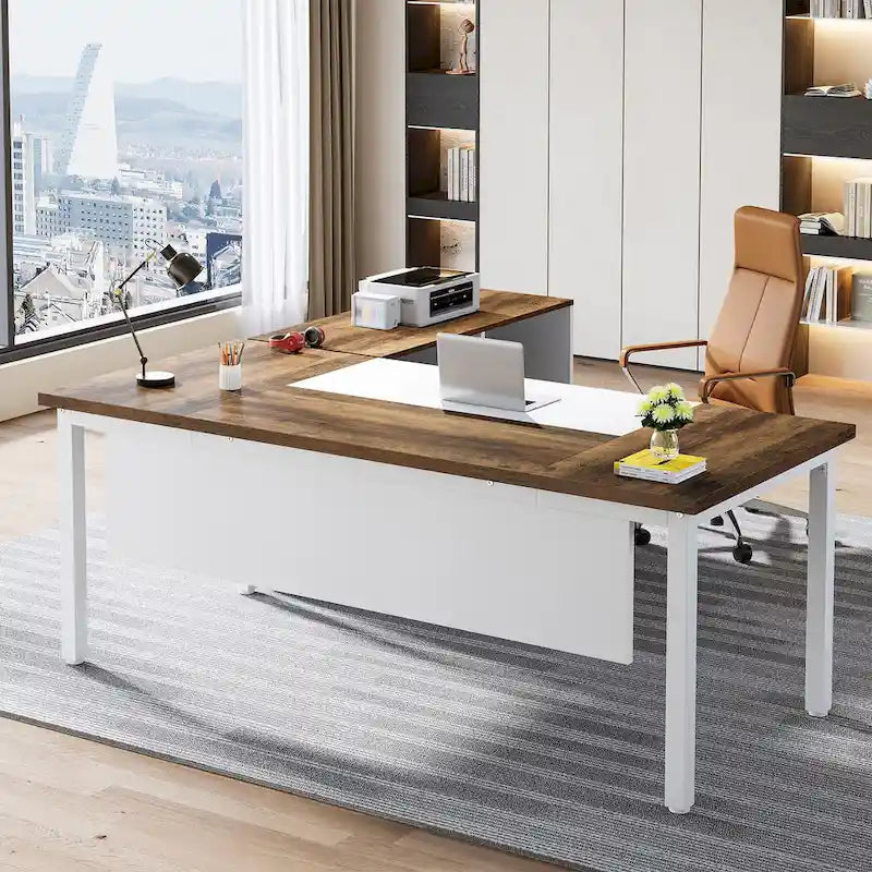 L-shaped Executive Computer Desk and lateral File Cabinet,63-inch Home Office Desk , ,Credenza Desk Set