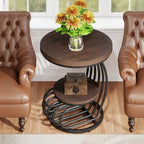 Gold Round End Table, 2 Tiers Side Table with White Faux Marble Top