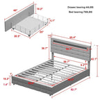 Lit Queen avec Tiroirs de Rangement Tête de Lit Réglable et Lumières LED