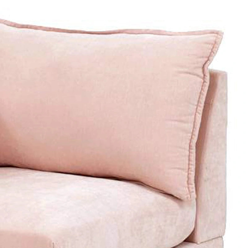 Rio 33 Inch Modular Single Arm Corner Chair, 2 Lumbar Cushions, Blush Pink