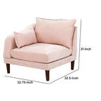 Rio 33 Inch Modular Single Arm Corner Chair, 2 Lumbar Cushions, Blush Pink
