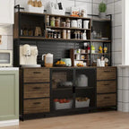 Large Kitchen Hutch Cabinet,Pantry with Metal Doors&6 Drawers&Shelves - 70.9W