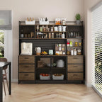 Large Kitchen Hutch Cabinet,Pantry with Metal Doors&6 Drawers&Shelves - 70.9W