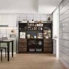 Large Kitchen Hutch Cabinet,Pantry with Metal Doors&6 Drawers&Shelves - 70.9W