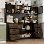 Large Kitchen Hutch Cabinet,Pantry with Metal Doors&6 Drawers&Shelves - 70.9W