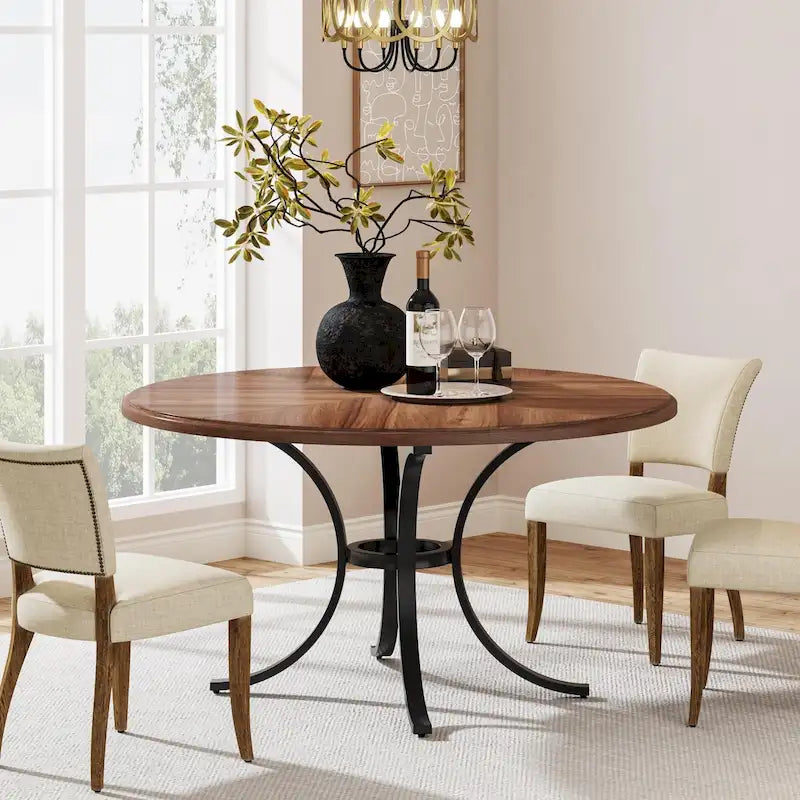 Round Dining Table for 4-6 People, Wood Kitchen Table for Dining Room