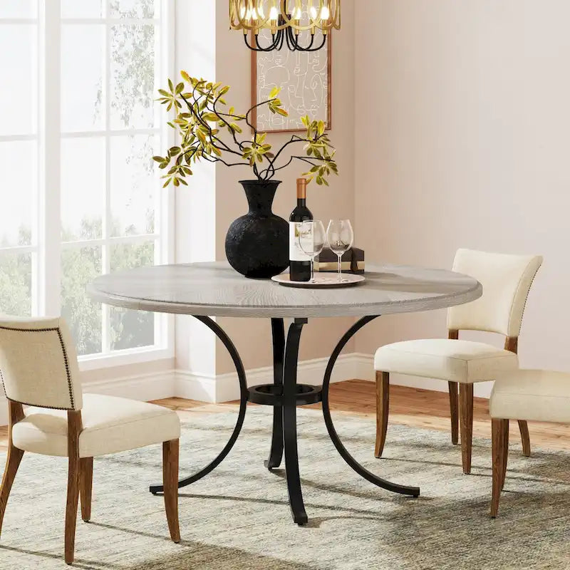Round Dining Table for 4-6 People, Wood Kitchen Table for Dining Room
