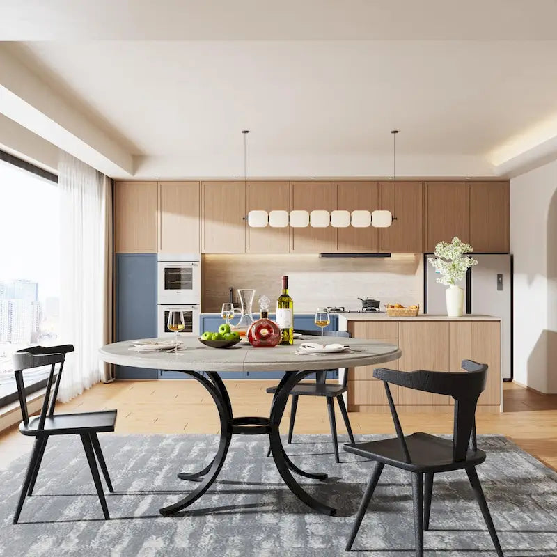 Round Dining Table for 4-6 People, Wood Kitchen Table for Dining Room