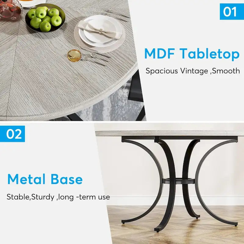 Round Dining Table for 4-6 People, Wood Kitchen Table for Dining Room