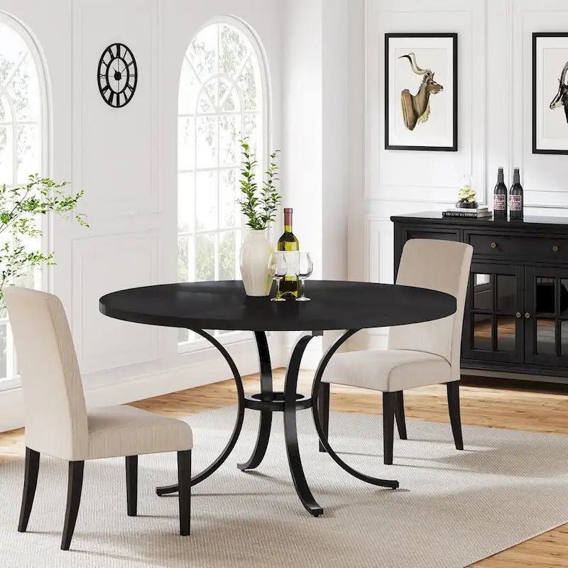 Round Dining Table for 4-6 People, Wood Kitchen Table for Dining Room