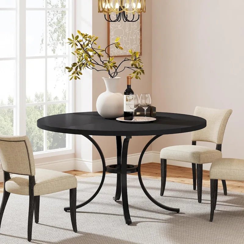 Round Dining Table for 4-6 People, Wood Kitchen Table for Dining Room