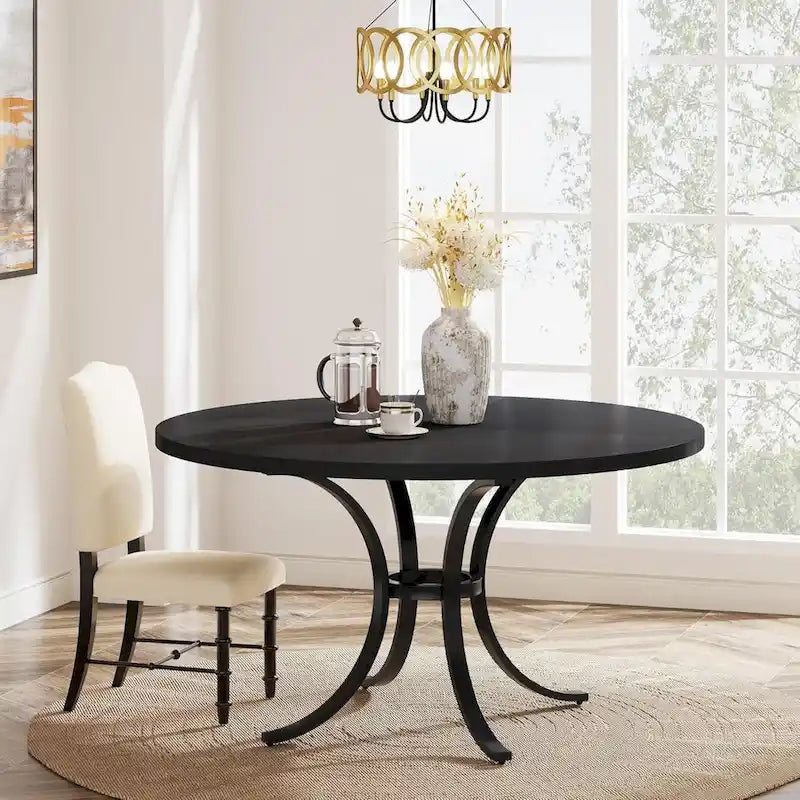 Round Dining Table for 4-6 People, Wood Kitchen Table for Dining Room