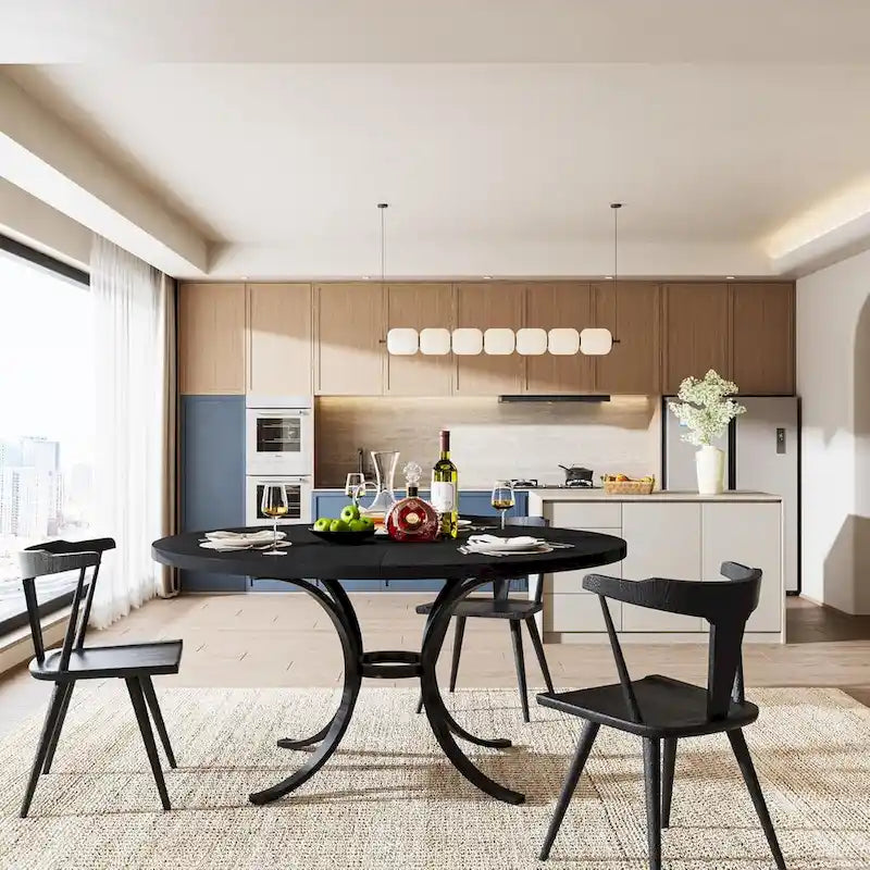 Round Dining Table for 4-6 People, Wood Kitchen Table for Dining Room
