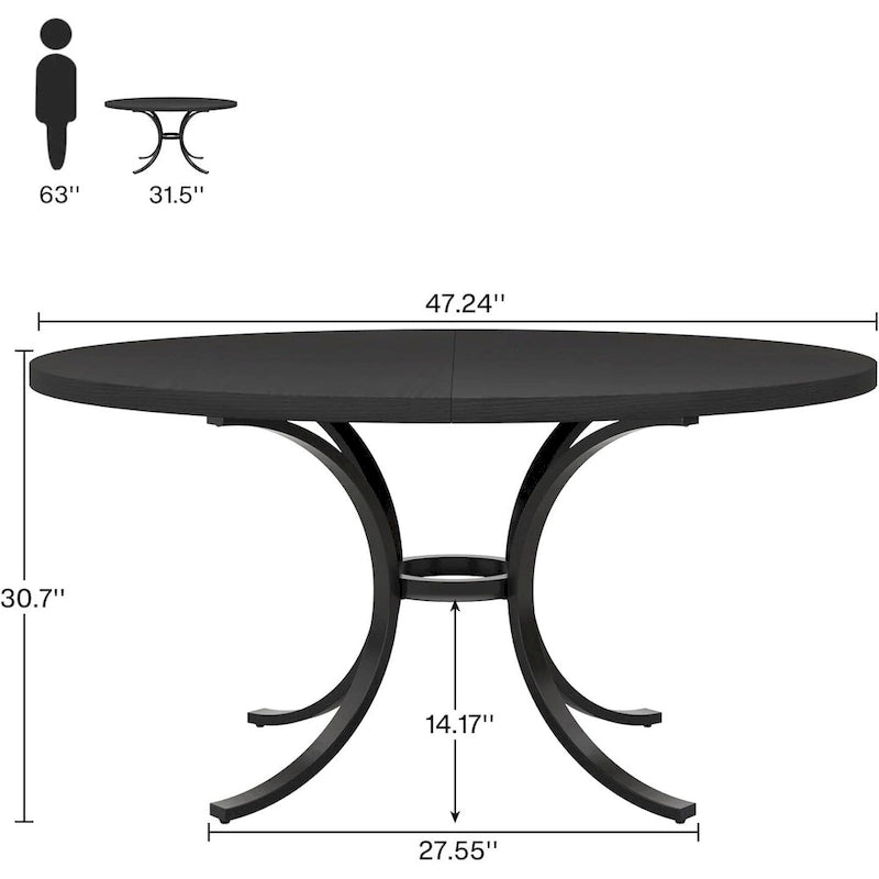 Round Dining Table for 4-6 People, Wood Kitchen Table for Dining Room