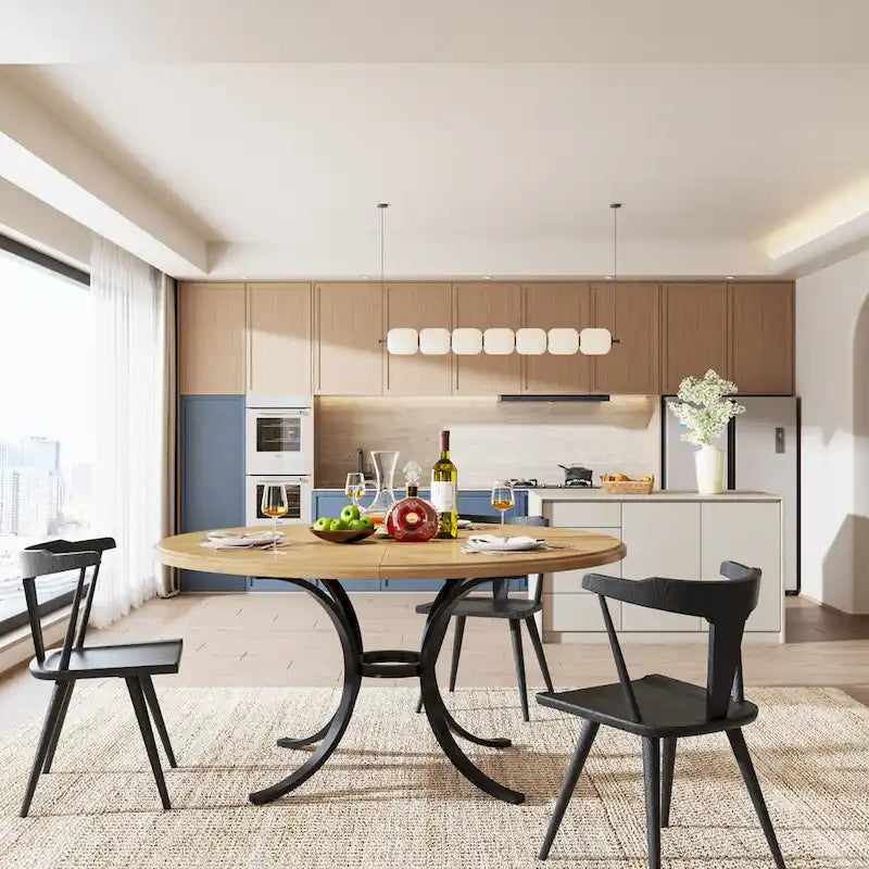 Round Dining Table for 4-6 People, Wood Kitchen Table for Dining Room