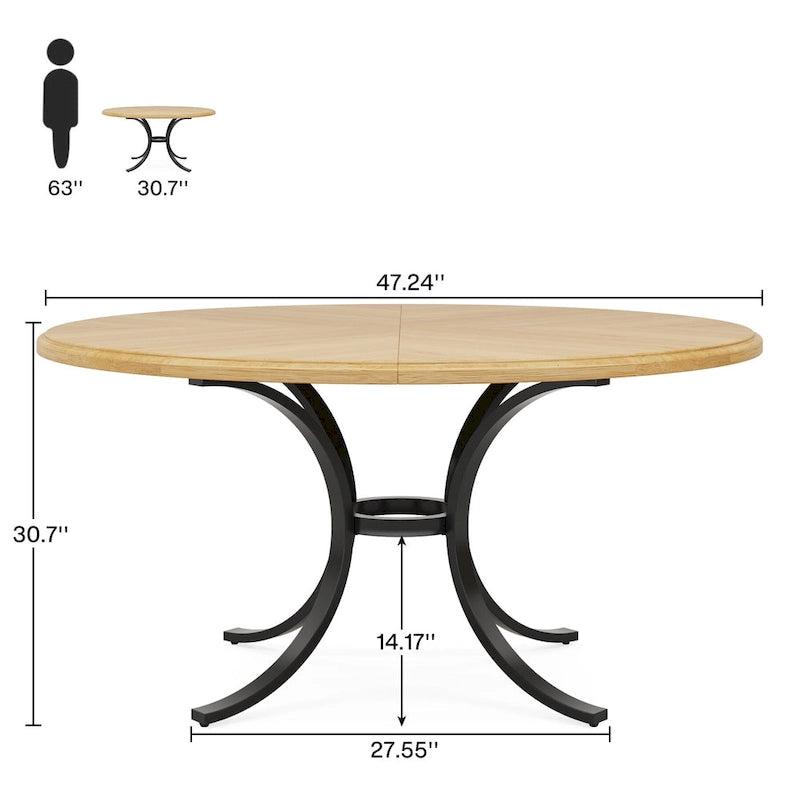 Round Dining Table for 4-6 People, Wood Kitchen Table for Dining Room