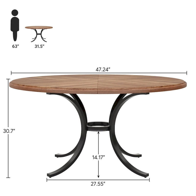 Round Dining Table for 4-6 People, Wood Kitchen Table for Dining Room
