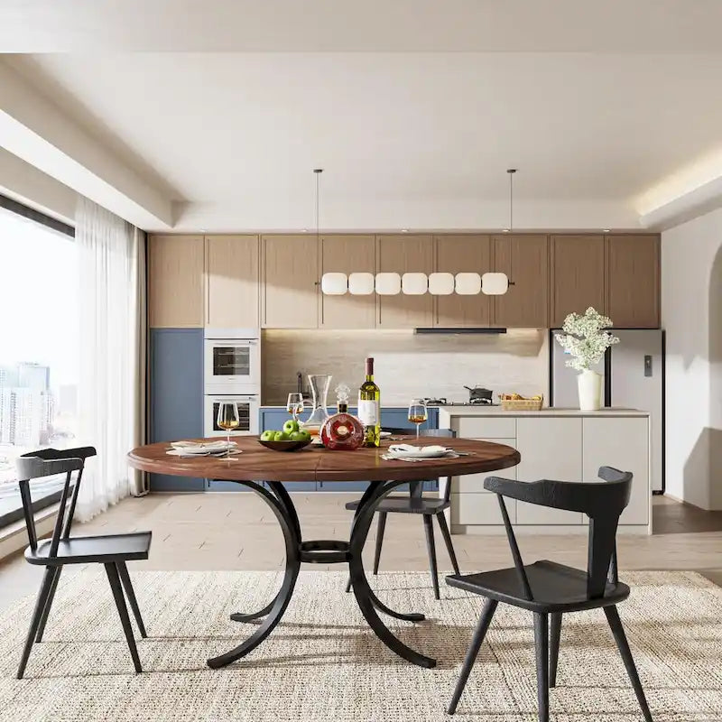 Round Dining Table for 4-6 People, Wood Kitchen Table for Dining Room