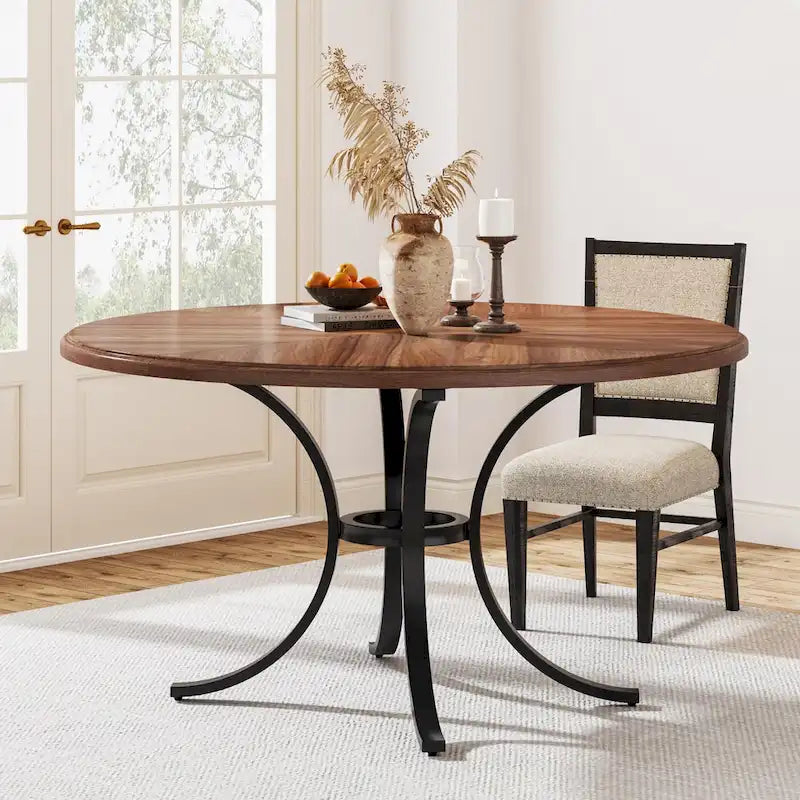 Round Dining Table for 4-6 People, Wood Kitchen Table for Dining Room