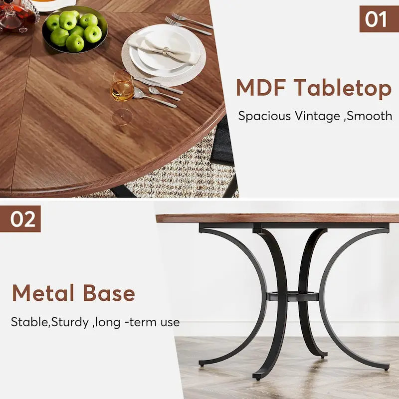 Round Dining Table for 4-6 People, Wood Kitchen Table for Dining Room