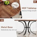Round Dining Table for 4-6 People, Wood Kitchen Table for Dining Room