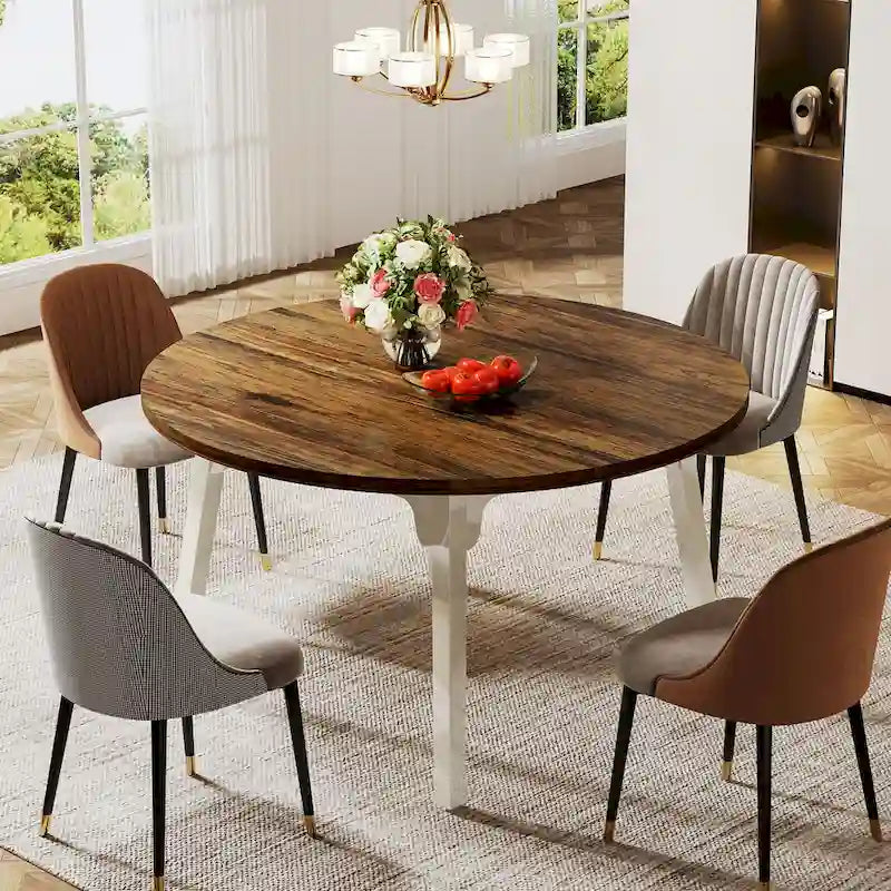Round Dining Table for 4-6 People, 47-Inch Farmhouse Kitchen Table